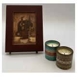 Snowman Picture and 2 Candles