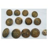 13 VTG Brass Uniform Buttons