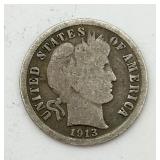 1913 Barber 90% Silver Dime