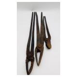 Lot of 3- Vintage Hand-forged Blacksmith Tongs