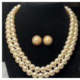 Gold-tone Faux Pearl Necklace & Earring Set