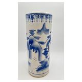 Vintage Japanese-style Cylinder Brush Vase 14"