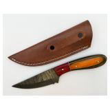Damascus Steel Hunting Knife w/ Sheath