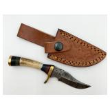 Damascus Steel Knife w/ Leather Sheath