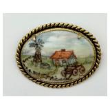 Hand Painted Porcelain Oval Pin
