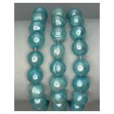 3 Light Blue Freshwater Pearl Stretch Bracelets