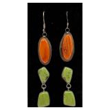 2 Pairs of Orange & Green Sterling Silver Earrings