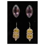 2 Pairs of Sterling Silver & Gemstone Earrings