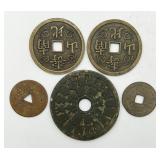 5 Antique Asian Coins & Charms