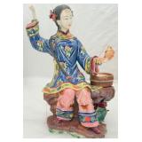 Handmade Chinese Wucai Porcelain Statue, Signed
