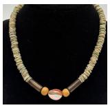 Mother of Pearl, Plastic & Wood Bead Necklace