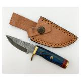 Small Damascus Steel Knife w/ Sheath