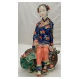 Handmade Chinese Wucai Porcelain Statue, Signed