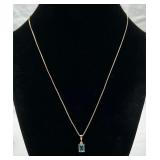 Sterling Silver Blue Topaz & CZ Necklace