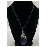 Large Deep Blue Fiber Optic Pendant on Chain