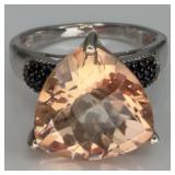 Sterling Silver Morganite w/Onyx Accents Ring