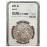 1880 Morgan Silver Dollar, NGC MS63