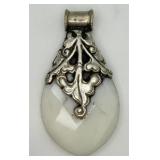 Silver-tone Pendant w/ White Faceted Stone
