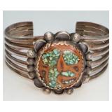 Sterling Silver Turquoise Cuff Bracelet, 54.926gr