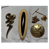 5 Gold-Tone Fashion Pins & Tie Tack