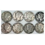8 - 1941-1945 Mercury Dimes 90% Silver