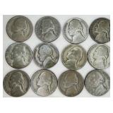 12 - 1942-1945 War Time Nickels 35% Silver