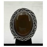Large Yellow Onyx & German Silver Ring