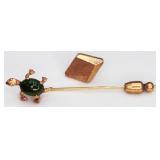 14K Stick Pin w/Jade Turtle & Single 14K Cufflink