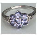 Sterling Silver Tanzanite & CZ's Ring