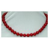 Red Coral Handknotted Round Beaded Necklace