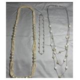 3 Silver-Tone & Faux Pearl Fashion Necklaces