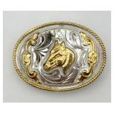 2-Tone Alpaca Mexico Belt Buckle w/ Horse Head