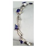 Silver-tone w/ CZ's & Blue Stones Tennis Bracelet