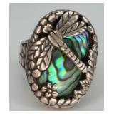 Sterling Silver Abalone & Dragonfly Ring