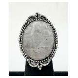 Large Rainbow Moonstone & German Silver Ring