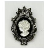Vintage Sterling Silver Framed Cameo Pin/Pendant