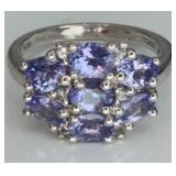 Sterling Silver Tanzanite Cluster Ring