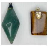 2 Beautiful Natural Tiger's Eye & Jade Pendants