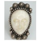 Sterling Silver Carved Bone Ring