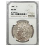 1889 Morgan Silver Dollar, NGC MS63