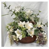 Carved Wooden Goose Basket w/Floral Arrangement