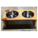 Dog Food/Water Dishes on wooden pedestal