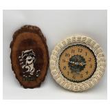 Vintage White Clock & Wood Plaque w/Skunk