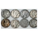 8 - 1941-1945 Mercury Dimes 90% Silver