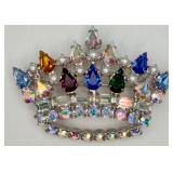 Silver-tone B-David Crown Multi-Color Stones Pin