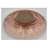 Pink Depression Etched Flower Centerpiece Bowl