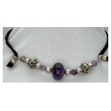 Leather & Sterling Silver Amethyst Necklace