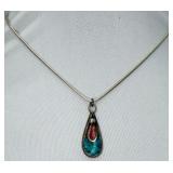 Sterling Silver Turquoise & Coral Necklace