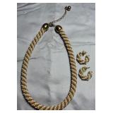 Gold-Tone w/ Pearl Fashion Necklace & Earring Set