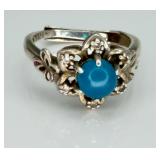 Sterling Silver Blue Stone & CZ's Ring